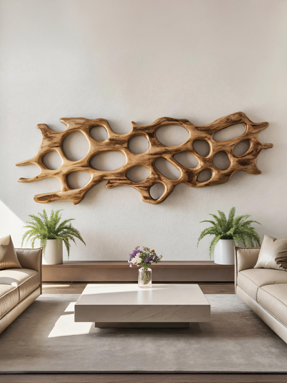 Organic Wall Art Sculpture With Abstract Carving For Living Room