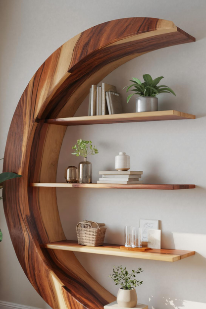 Modern Floating Moon Bookshelf For Living Room Or Bedroom