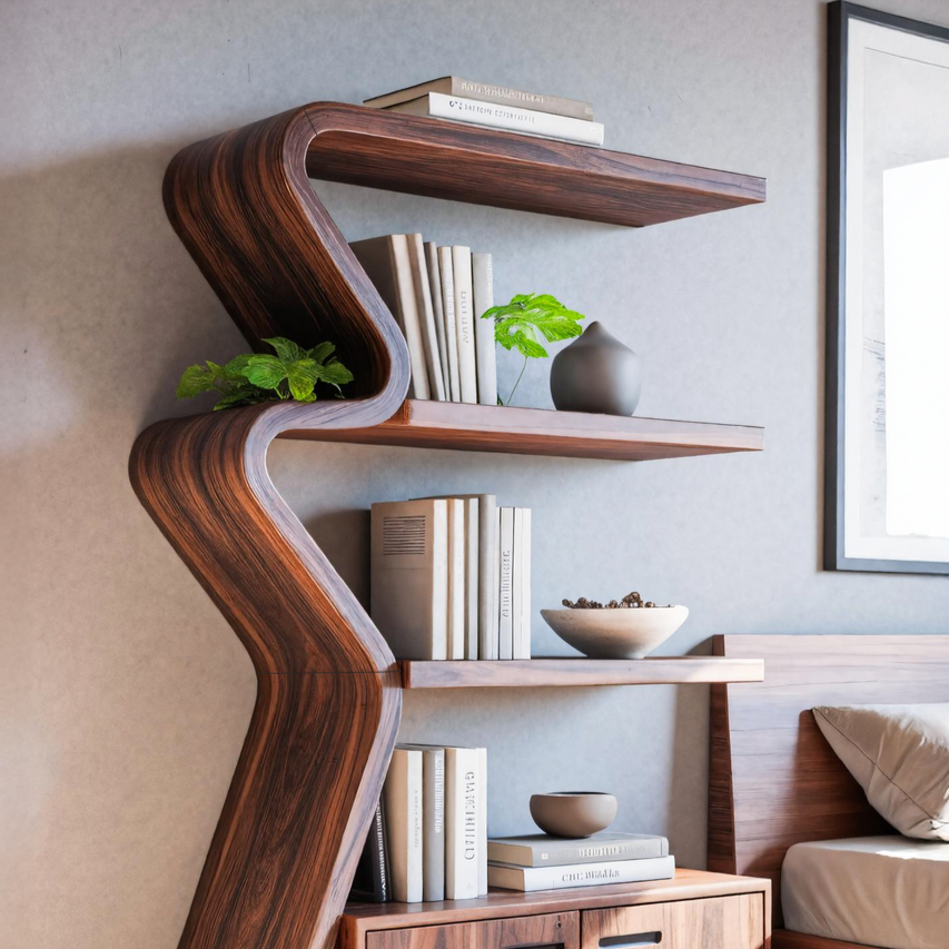 Modern Zigzag Bookshelf With Cabinet For Living Room Or Office