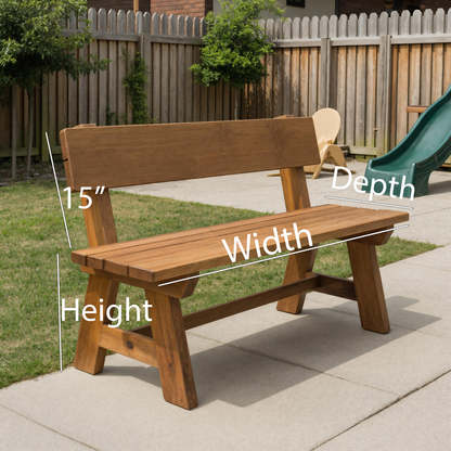 Rustic Garden Bench With Backrest For Patio Or Porch