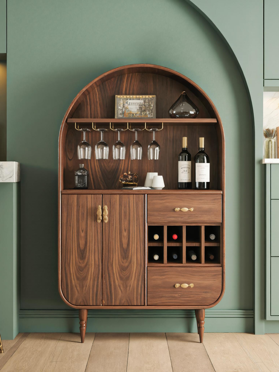 Arched Wine Cabinet With Storage For Dining Room