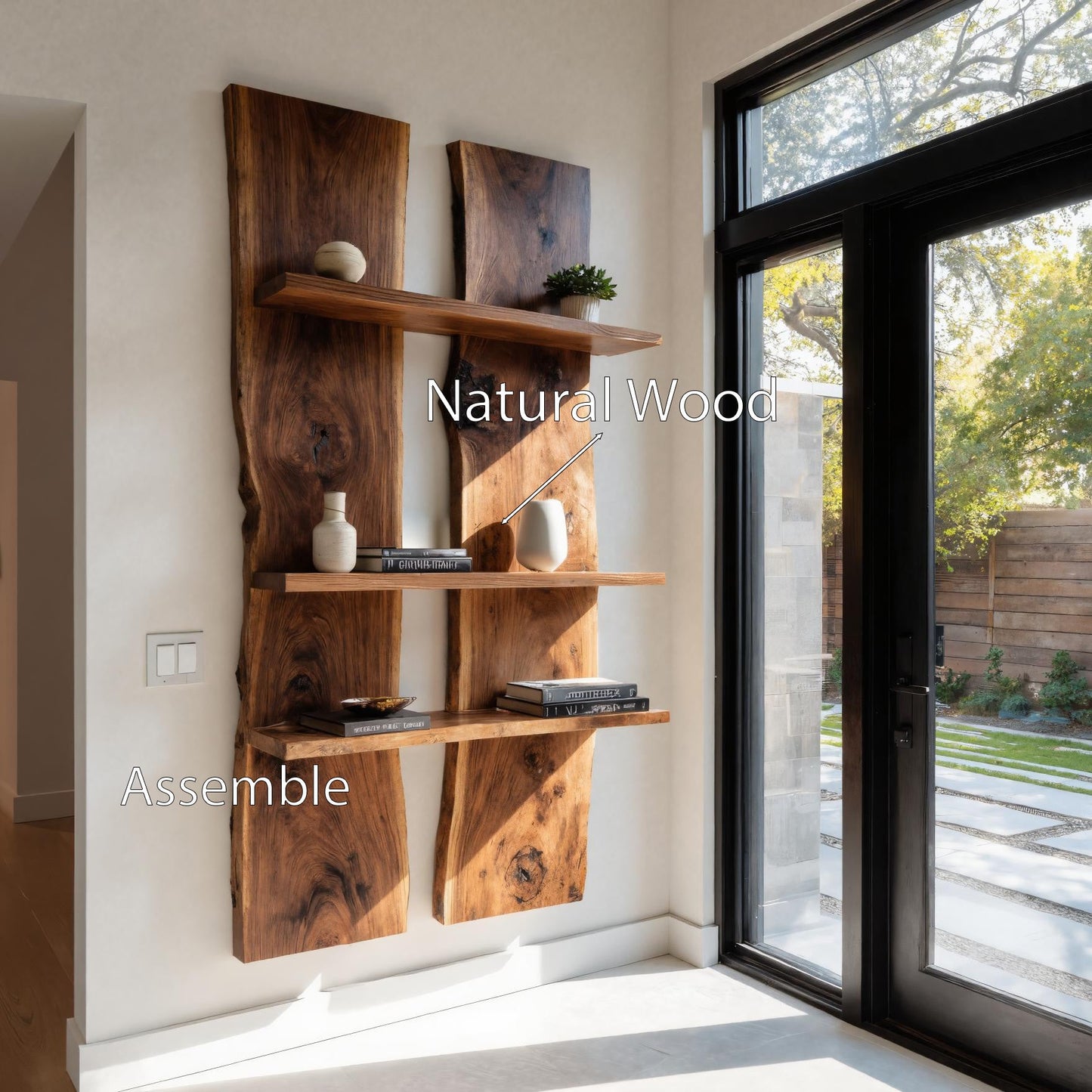Rustic Live Edge Wall Mounted Shelf For Entryway