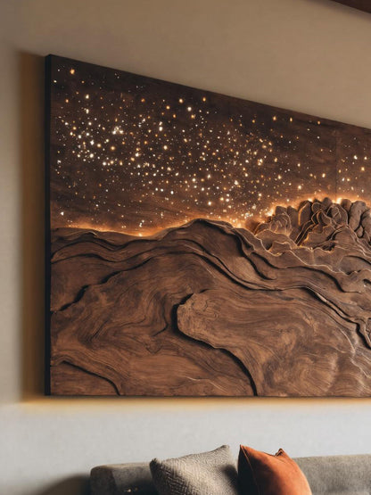 Hand Carved Wall Art With LED Eclipse Design For Living Room
