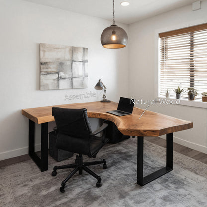 Modern Live Edge L Shaped Desk For Home Workspace