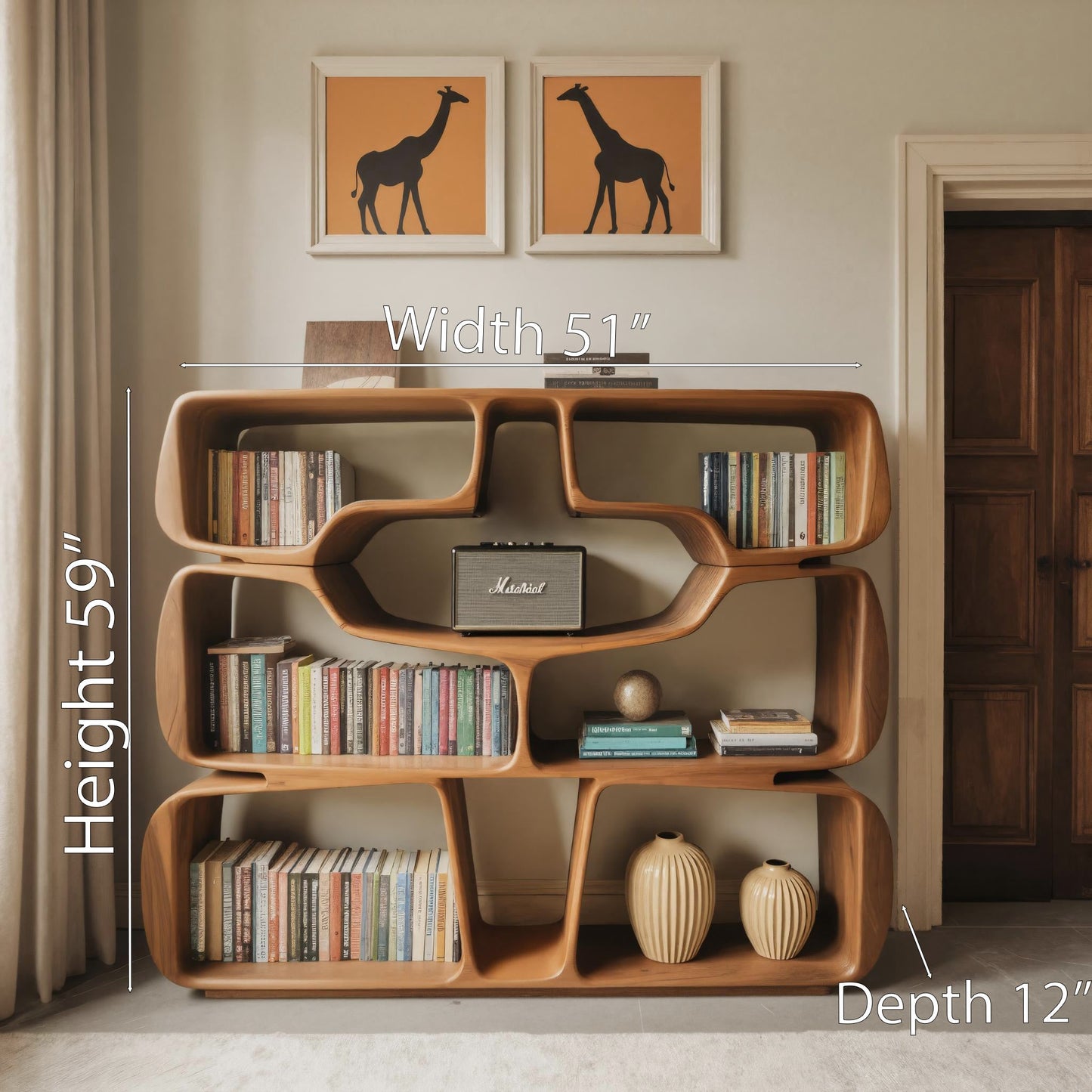 Modern Sculptural Bookshelf With Organic Curves For Living Room