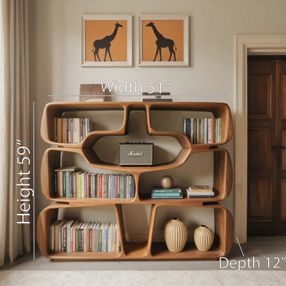 Modern Sculptural Bookshelf With Organic Curves For Living Room