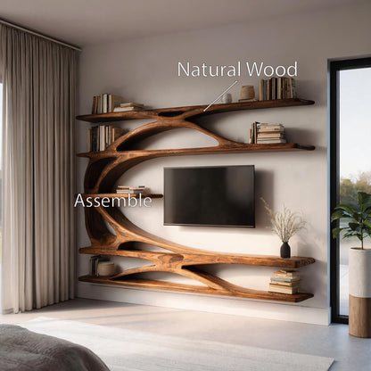 Modern Wall Mounted TV Stand With Bookshelf For Living Room