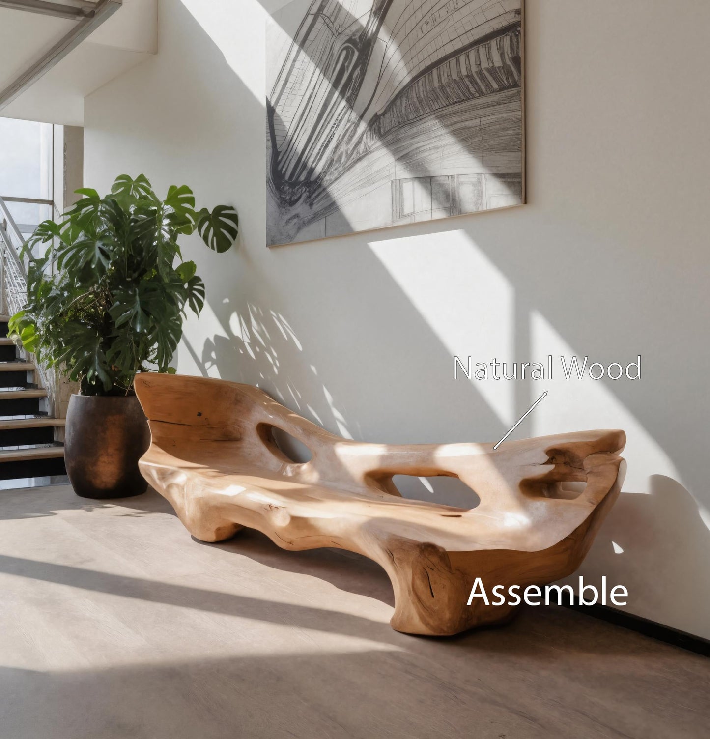 Modern Sculpted Bench For Living Room Or Entryway