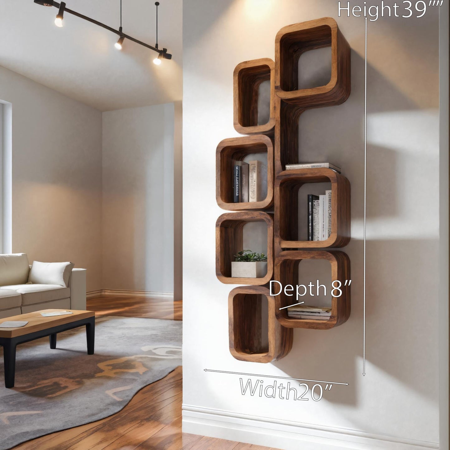 Modern Wall Mounted Bookshelf With Square Design For Living Room