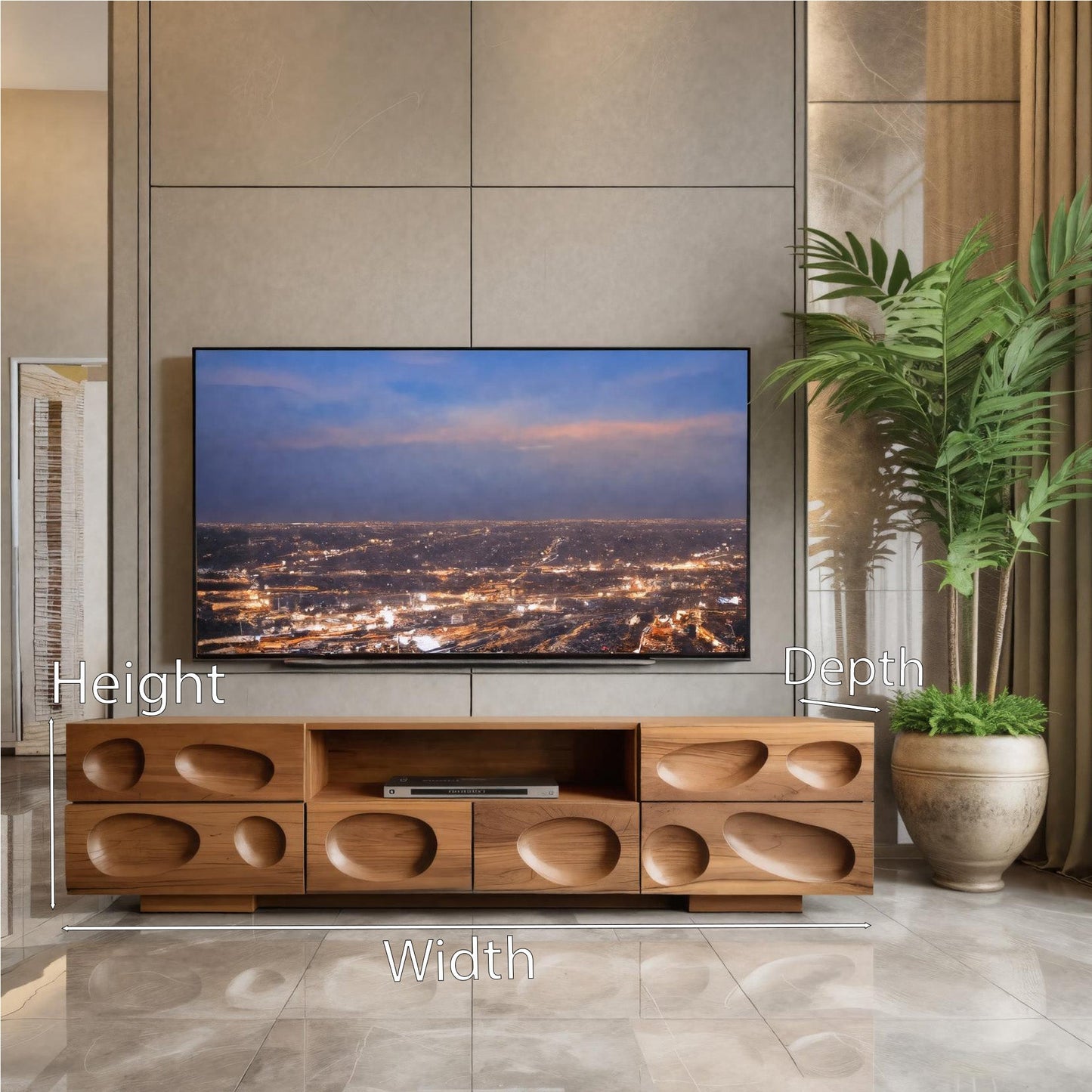 Handcrafted TV Cabinet With Sculpted Drawers For Living Room