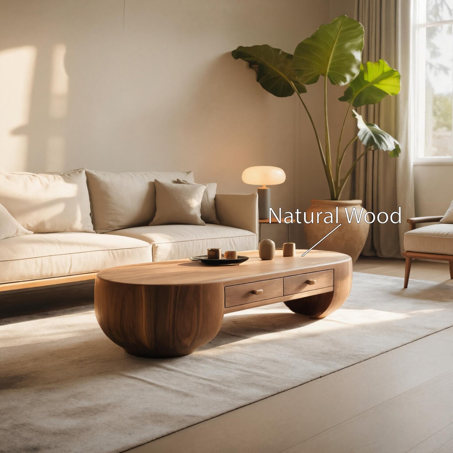 Modern Oval Coffee Table With Drawers For Living Room