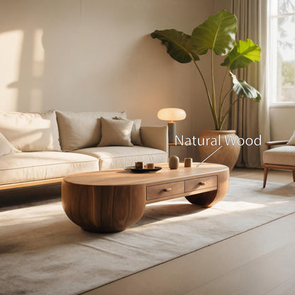 Modern Oval Coffee Table With Drawers For Living Room
