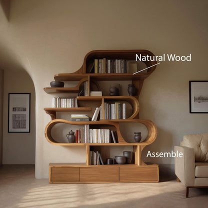 Modern Sculptural Bookshelf With Curved Design For Living Room Or Office