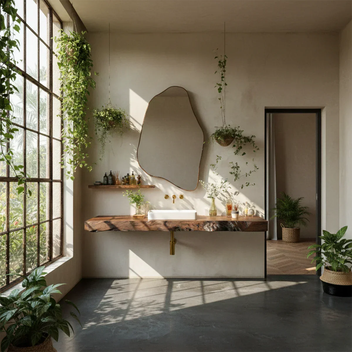 Natural Solid Wood Live Edge Vanity Shelf for Contemporary Bathrooms