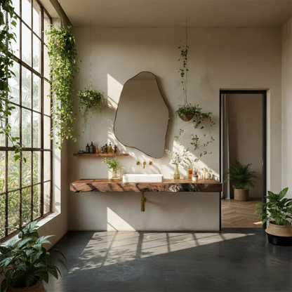 Natural Solid Wood Live Edge Vanity Shelf for Contemporary Bathrooms
