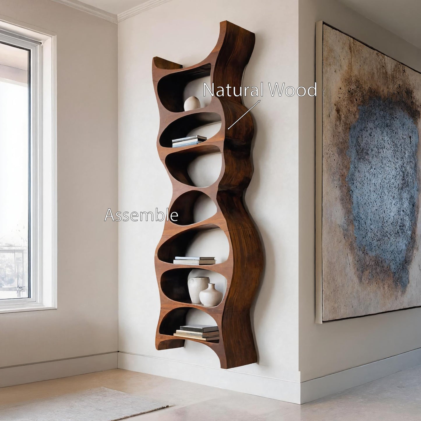 Tall Sculptural Wall Mounted Bookshelf For Living Room