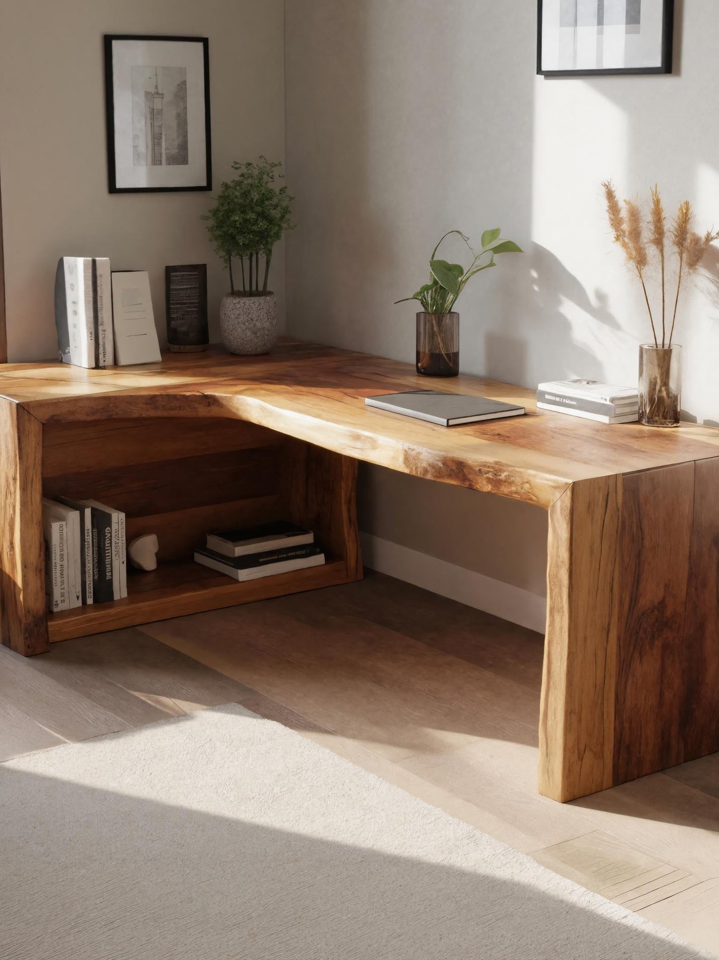 Modern Live Edge L Shaped Desk For Home Office