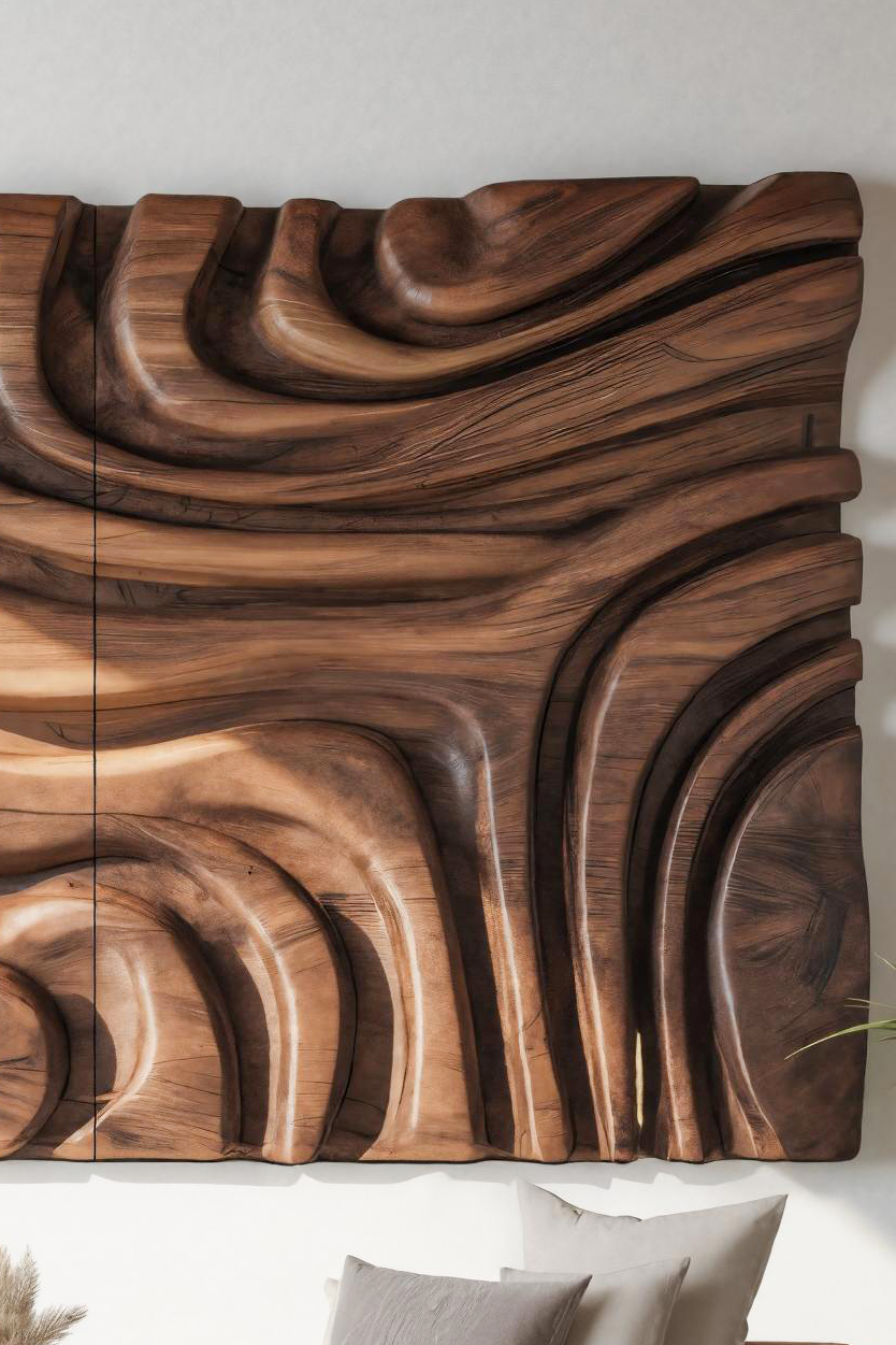 Contemporary Sculptural Wall Art With Bold Carved Layers For Bedroom