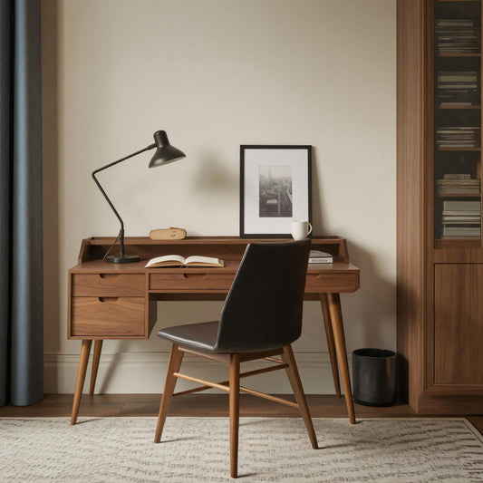 Mid Century Writing Desk With Drawers For Home Office