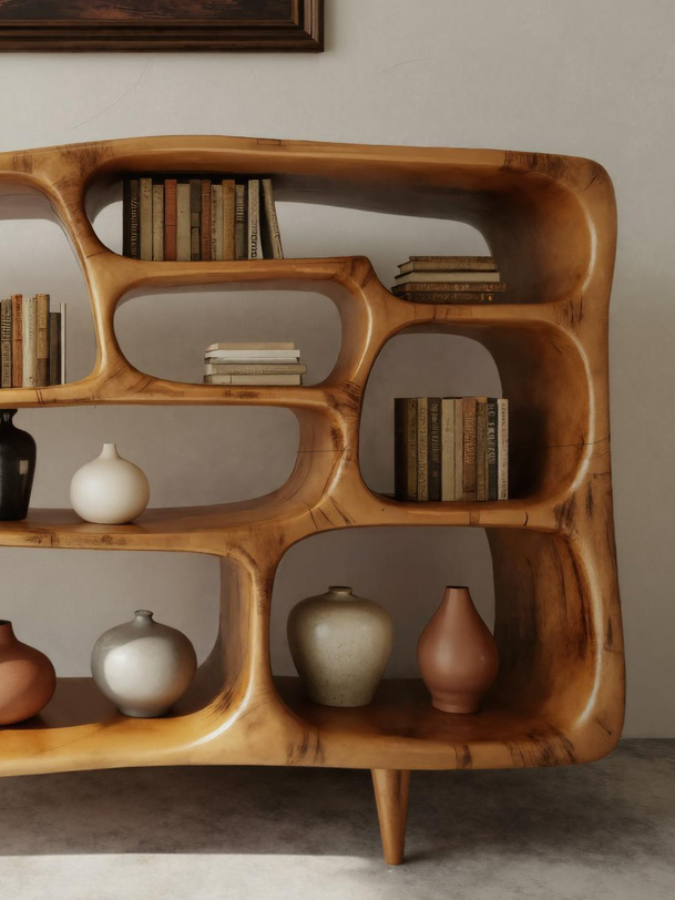 Modern Organic Bookshelf With Open Shelves For Living Room Or Office