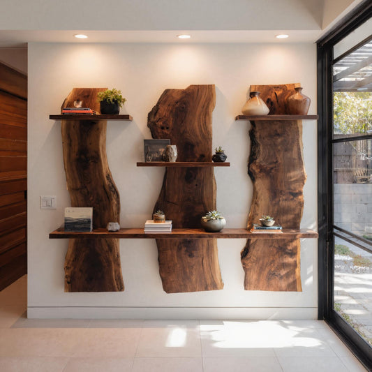 Rustic Live Edge Wall Mounted Shelf For Living Room