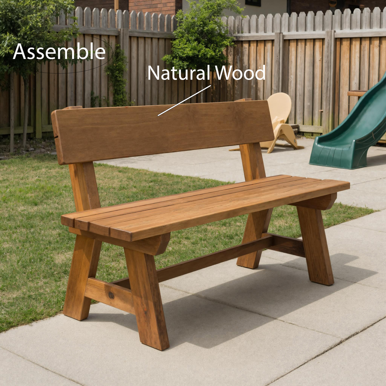 Rustic Garden Bench With Backrest For Patio Or Porch