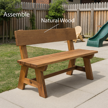 Rustic Garden Bench With Backrest For Patio Or Porch