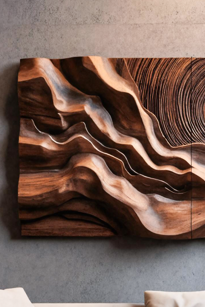 Layered Wave Wall Sculpture With Abstract Circles For Living Room