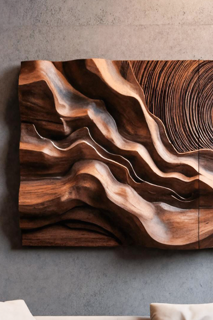 Layered Wave Wall Sculpture With Abstract Circles For Living Room