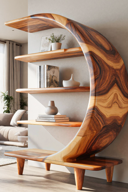Modern Crescent Moon Bookshelf For Living Room Or Office