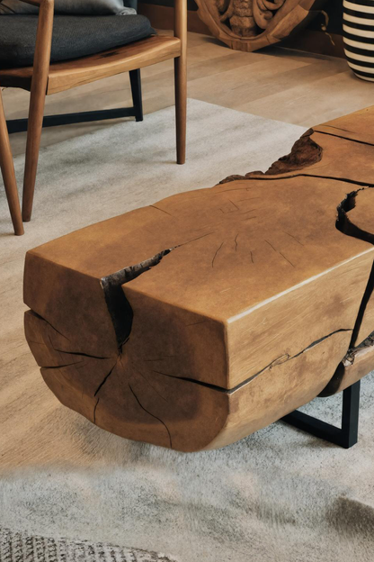 Organic Coffee Table With Charred Cracks For Living Room
