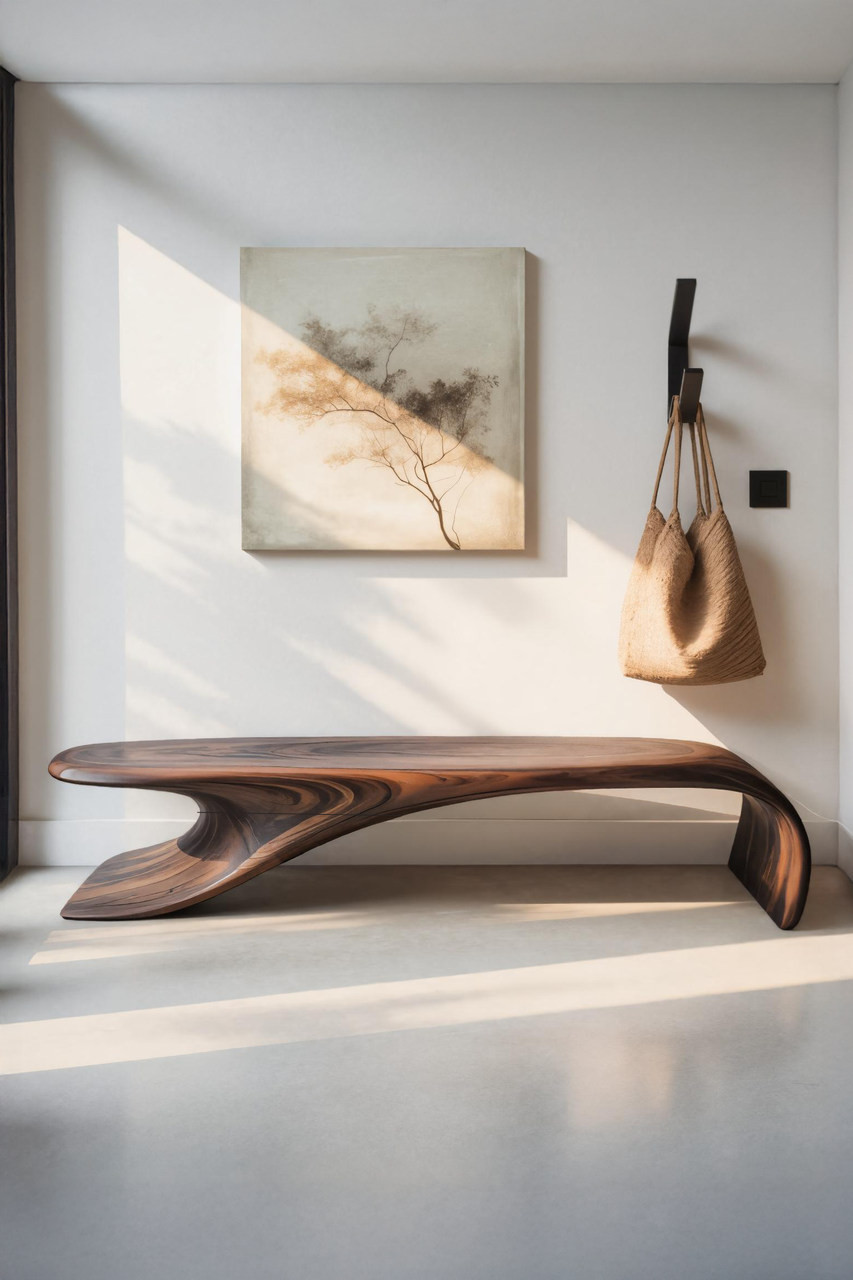 Modern Sculptural Bench With Flowing Curves For Living Room