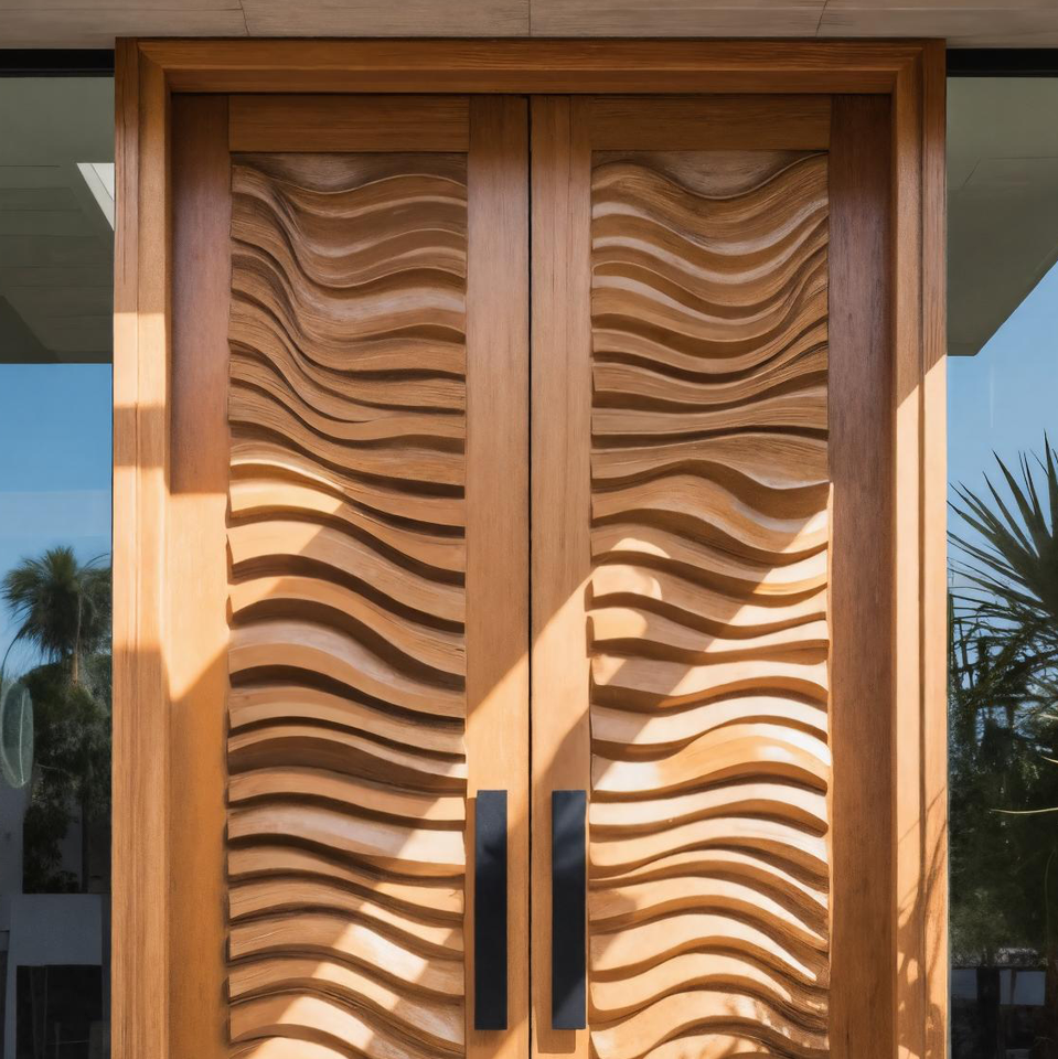 Modern Sculpted Double Door With Wave Carving For Luxury Entryway