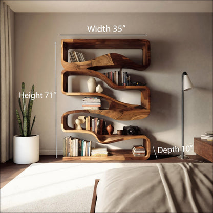 Modern Curved Bookshelf With Flowing Design For Bedroom