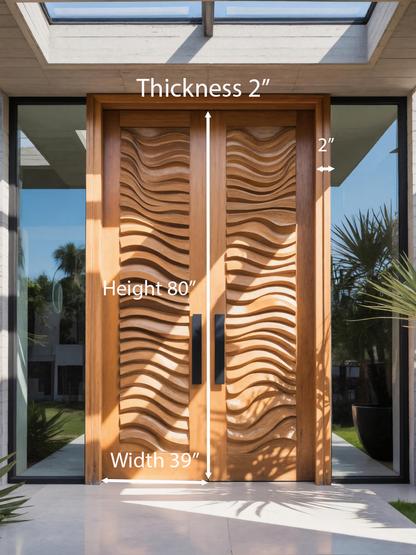 Modern Sculpted Double Door With Wave Carving For Luxury Entryway