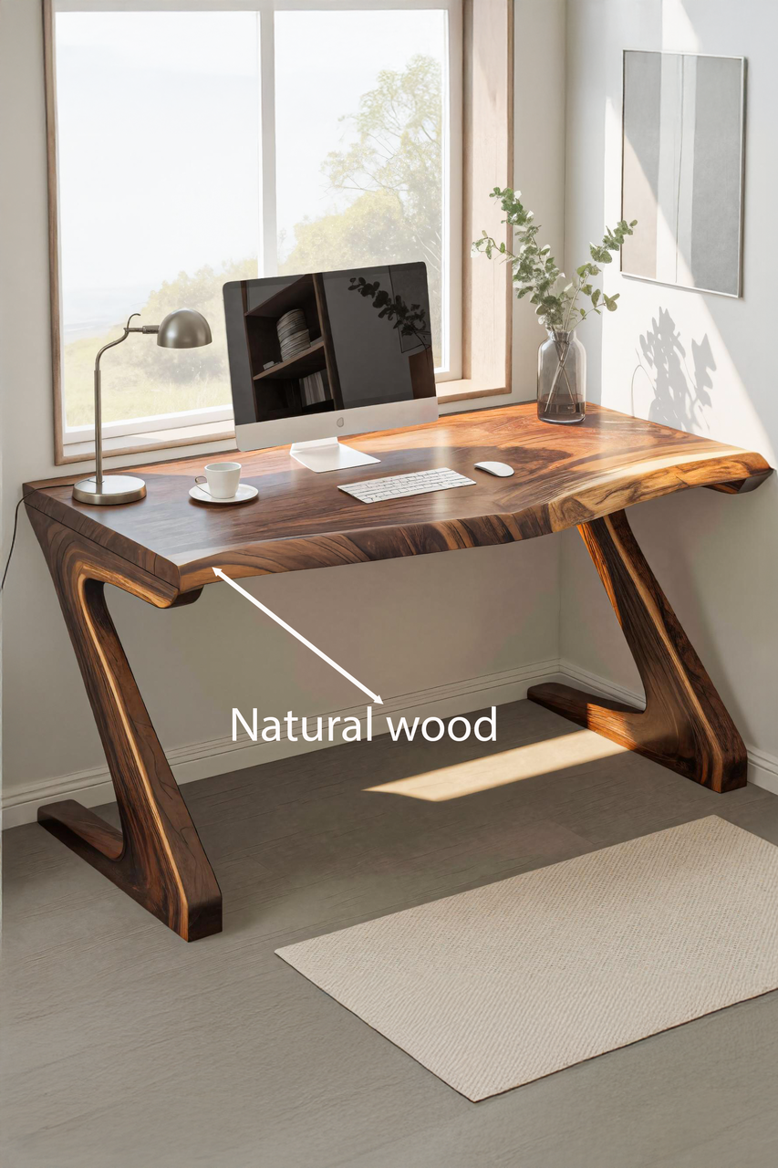 Modern Live Edge Desk With Z Legs For Home Office
