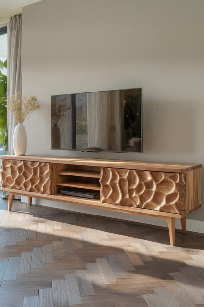 Handmade TV Stand With Carved Doors For Living Room