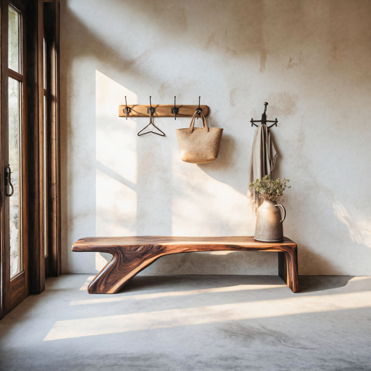 Architectural Bench With Sculpted Z Base For Entryway