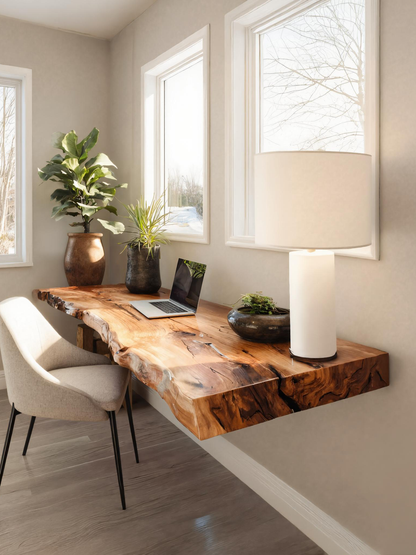 Modern Live Edge Floating Desk For Home Office Workspace