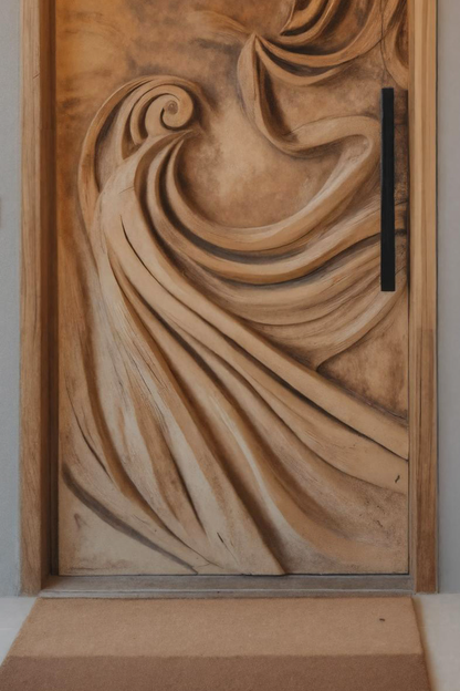Artistic Carved Door With Flowing Wave For Entryway Or Interior