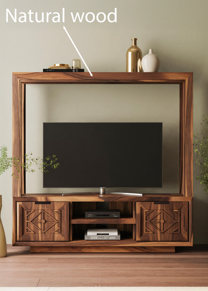 Geometric Carved TV Frame With Storage For Living Room