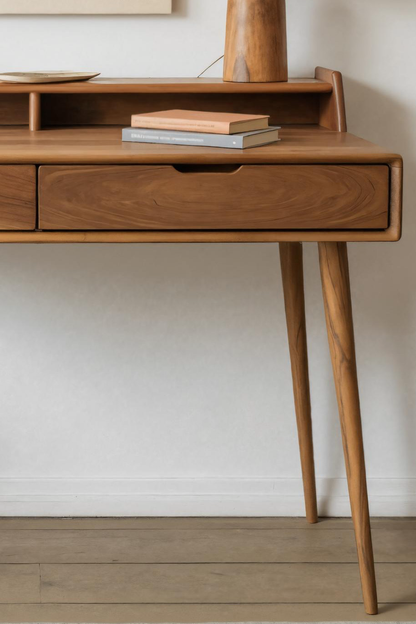 Mid Century Writing Desk With Drawers For Home Office Or Living Room