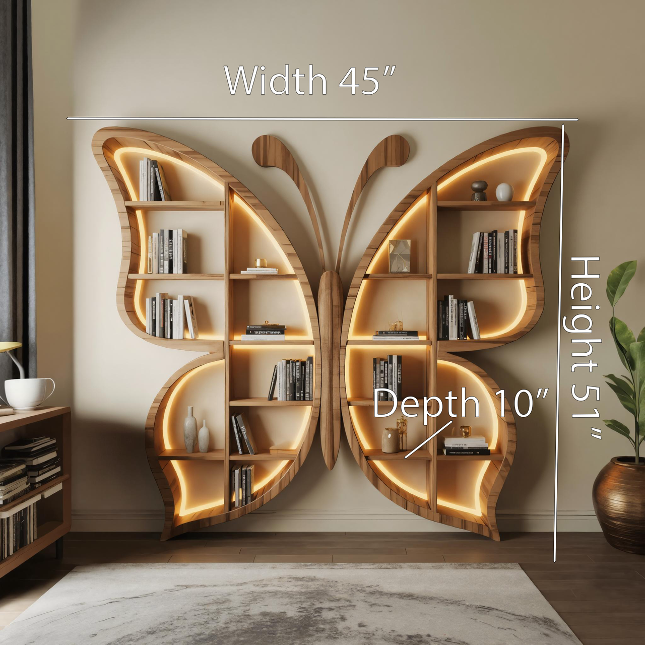 Butterfly Bookshelf With LED For Living Room Or Bedroom
