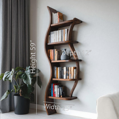 Modern Sculptural Bookshelf With Curved Design For Living Room