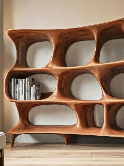 Organic Carved Bookshelf For Living Room Or Office Storage