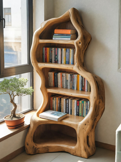 Organic Live Edge Bookshelf For Rustic Living Room Or Office