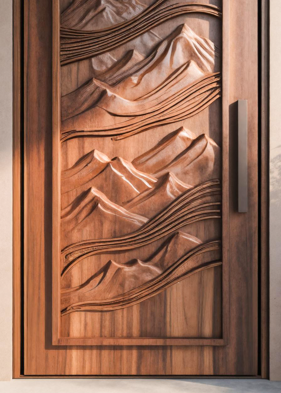 Rustic Carved Front Door With Mountain Design For Cabin Or Lodge