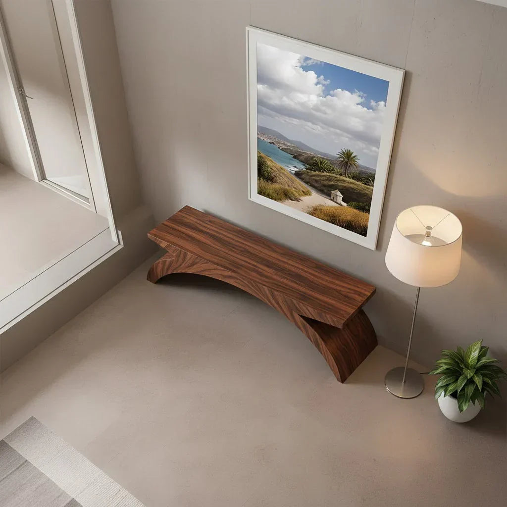 Arched Sculptural Bench in Natural Solid Wood – Wide Arc Edition - Rustirawood