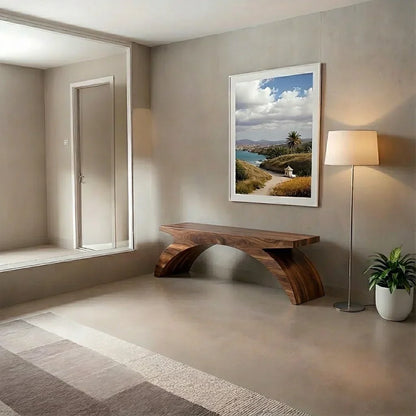 Arched Sculptural Bench in Natural Solid Wood – Wide Arc Edition - Rustirawood