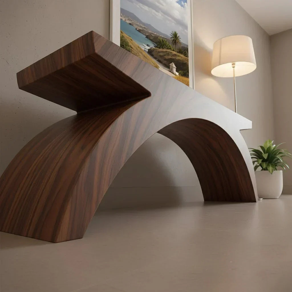 Arched Sculptural Bench in Natural Solid Wood – Wide Arc Edition - Rustirawood
